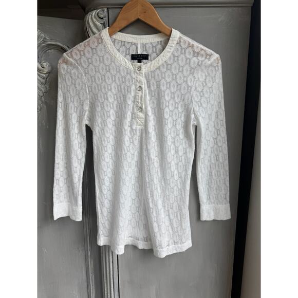 rag & bone Lace Henley Sz S 3/4 Sleeve Women's Delicate White Layering Top - Picture 8 of 14